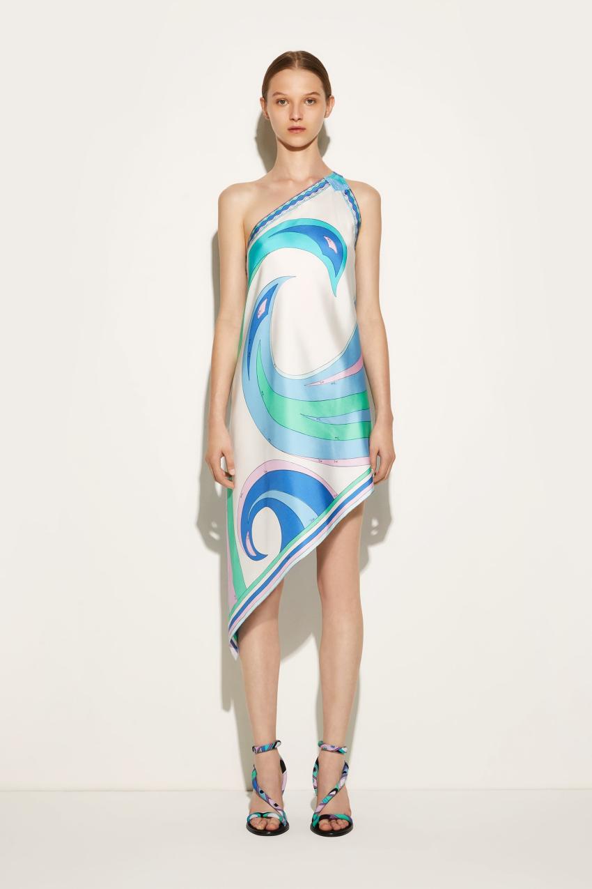 PUCCI Cigni-Print Asymmetric Silk-Twill Dress | Women Dresses