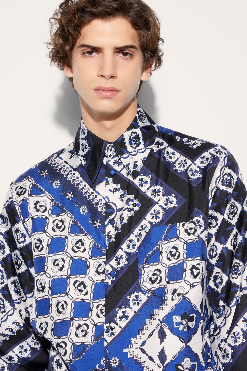 PUCCI Festa-Print Silk-Twill Shirt | Men Ready To Wear