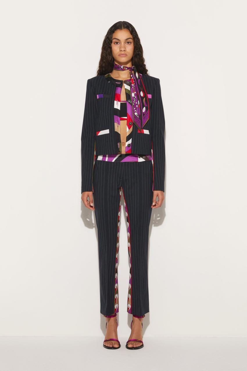 PUCCI Iride And Cigni-Print Pinstripe Trousers | Women Pants And Shorts