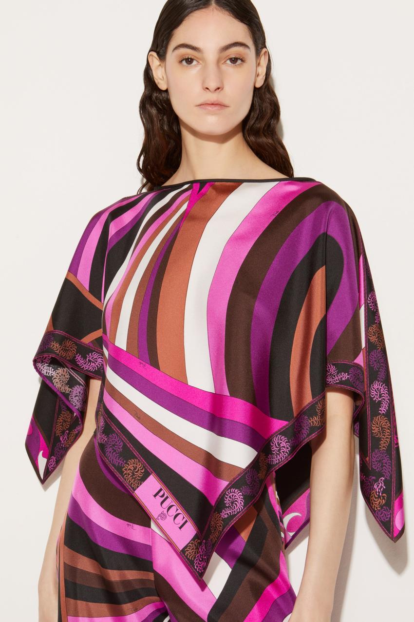 PUCCI Iride And Struzzo-Print Kaftan Top | Women Tops And Shirts