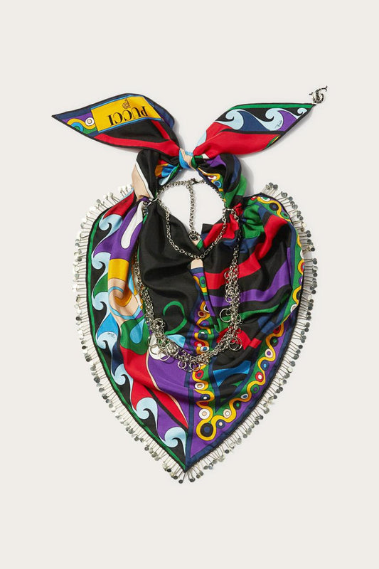 PUCCI Marmo And Orchidee-Print Chain-Embellished Scarf | Women Silks