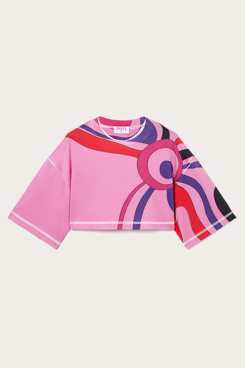PUCCI Marmo-Print Cropped Cotton T-Shirt | Women T-Shirts And Sweatshirts