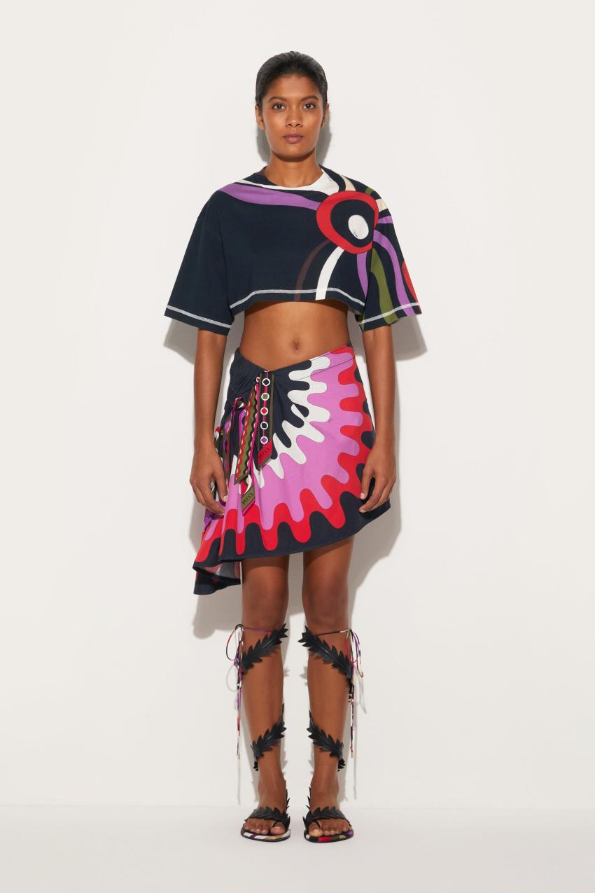 PUCCI Marmo-Print Cropped Cotton T-Shirt | Women T-Shirts And Sweatshirts