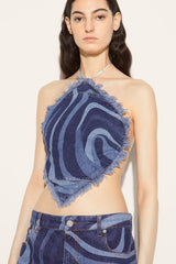 PUCCI Marmo-Print Denim Halterneck Top | Women Denim