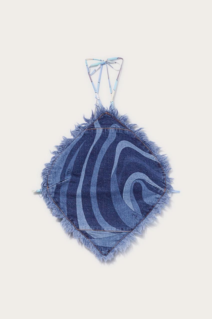 PUCCI Marmo-Print Denim Halterneck Top | Women Tops And Shirts