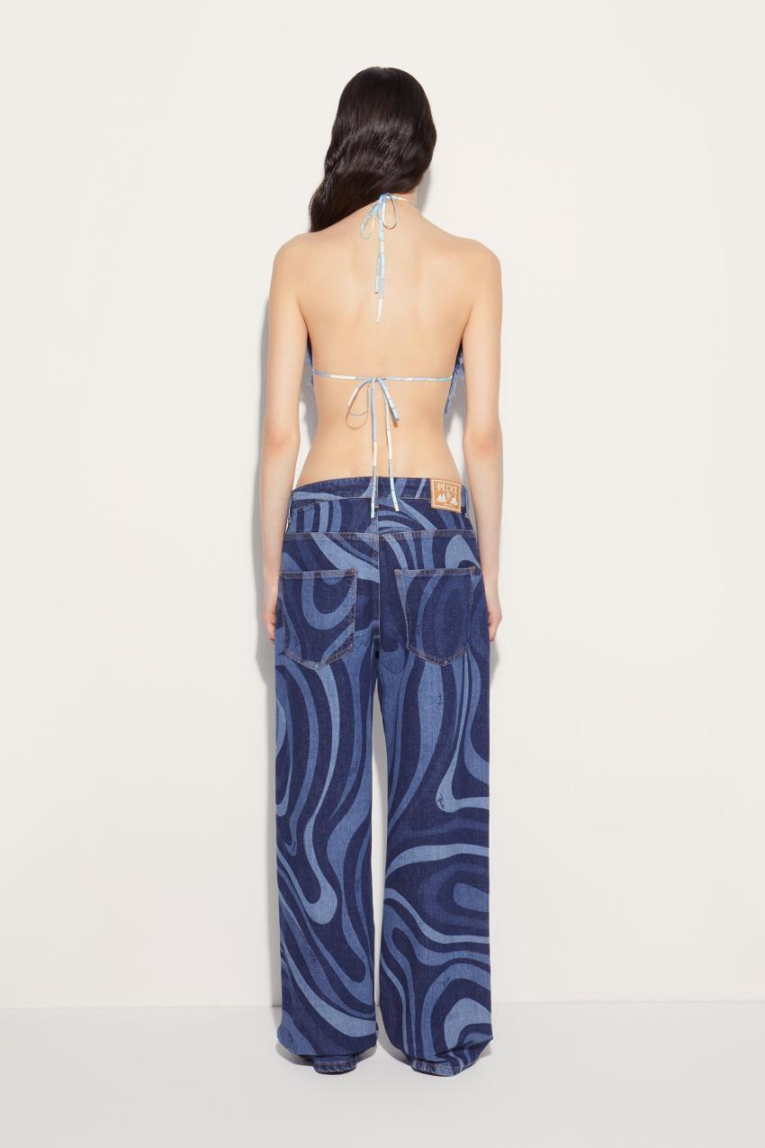 PUCCI Marmo-Print Denim Halterneck Top | Women Tops And Shirts