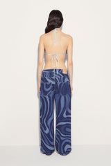 PUCCI Marmo-Print Denim Halterneck Top | Women Tops And Shirts