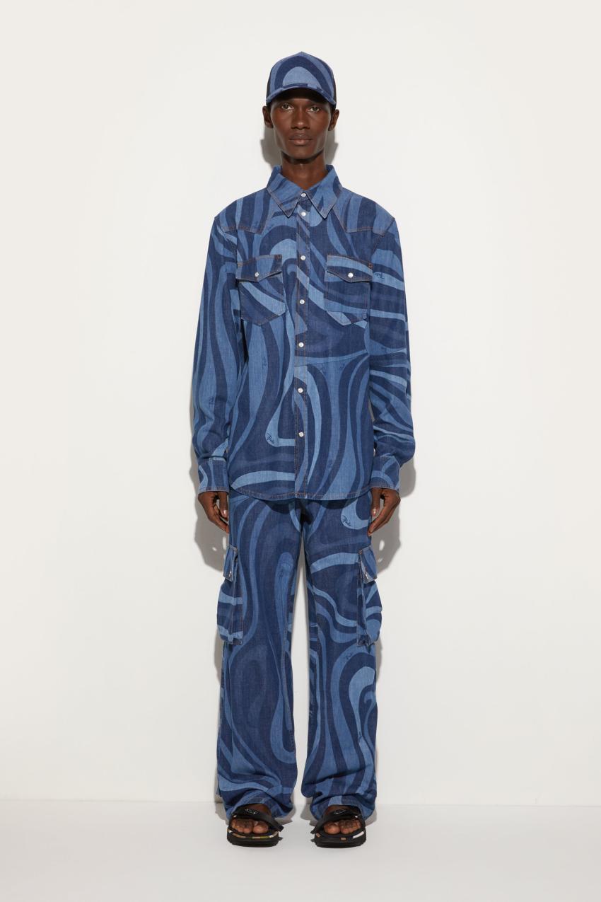 PUCCI Marmo-Print Denim Shirt | Men Ready To Wear