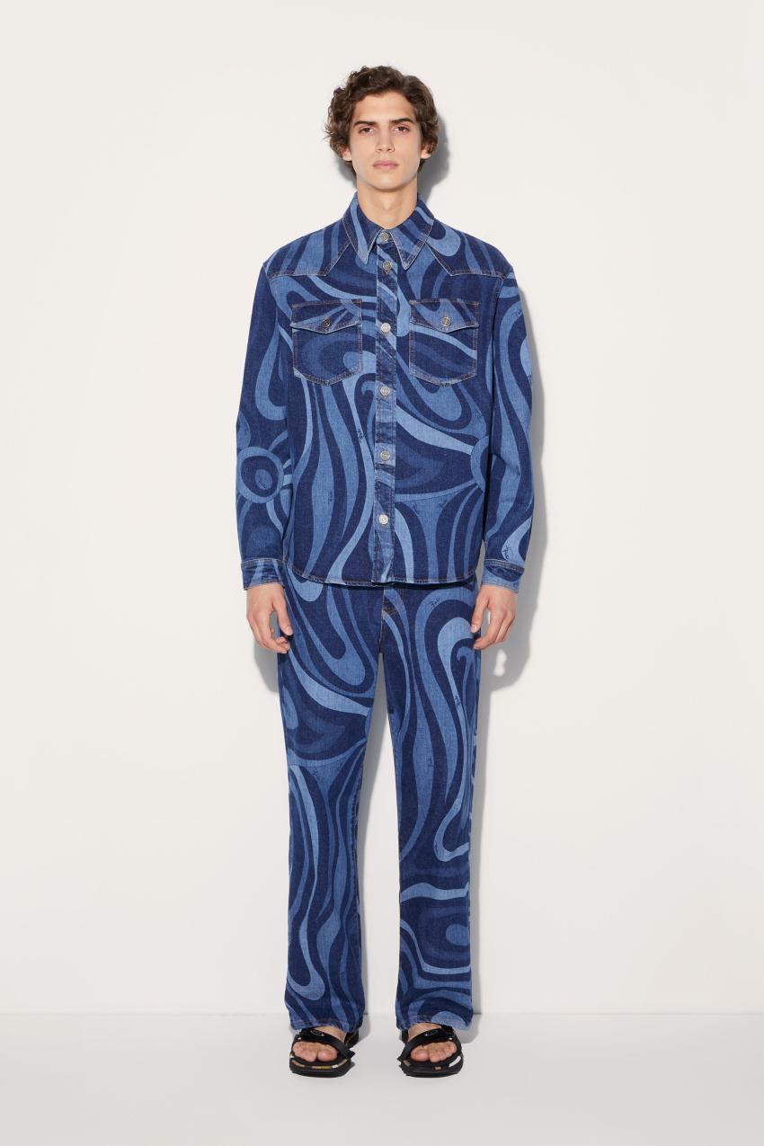 PUCCI Marmo-Print Denim Shirt | Men Ready To Wear