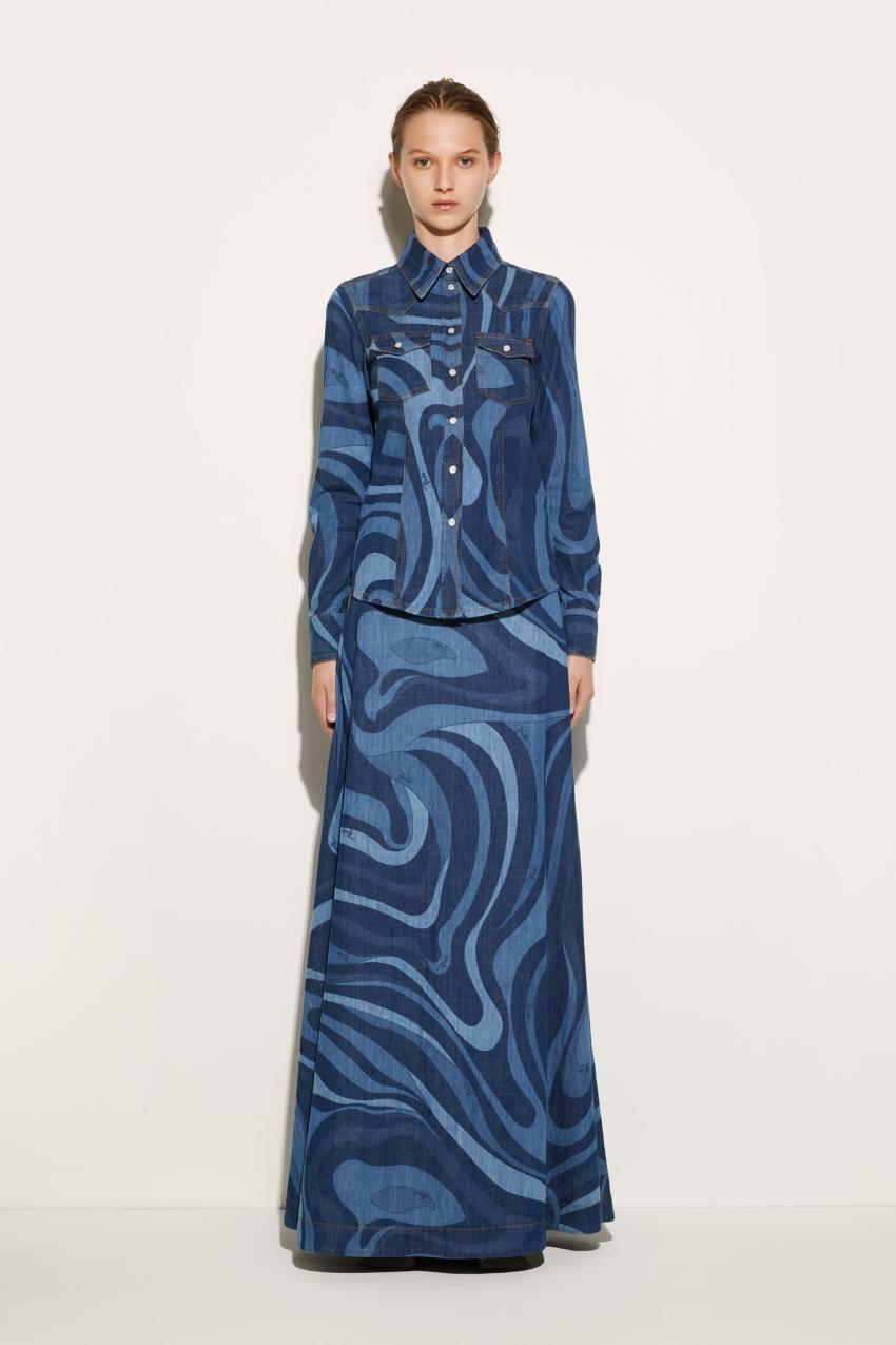 PUCCI Marmo-Print Denim Shirt | Women Tops And Shirts