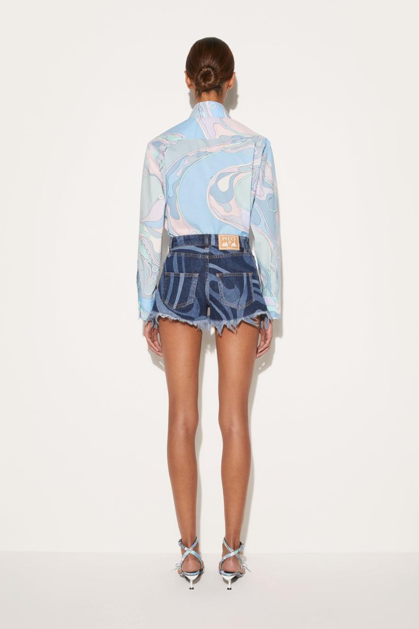 PUCCI Marmo-Print Denim Shorts | Women Pants And Shorts