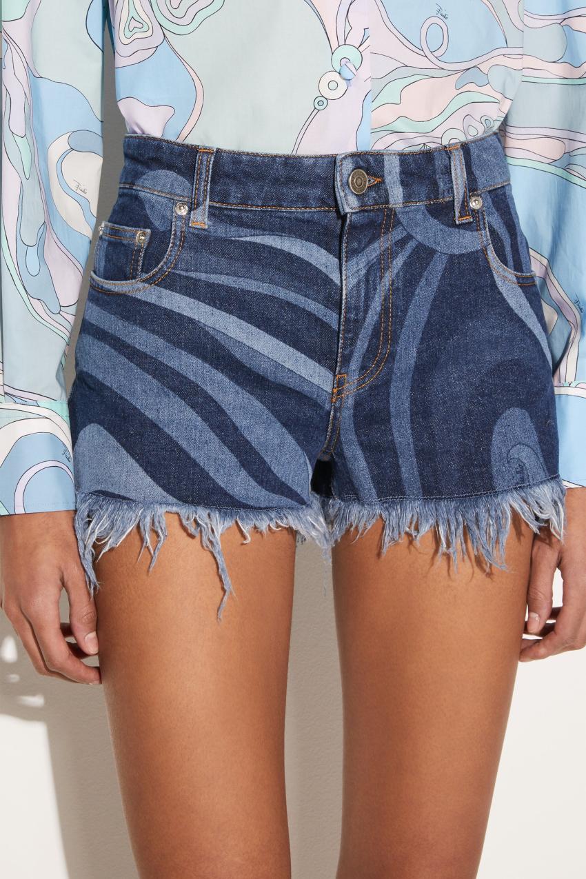 PUCCI Marmo-Print Denim Shorts | Women Pants And Shorts