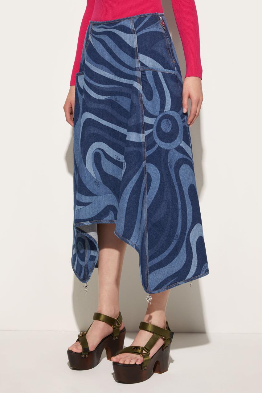 PUCCI Marmo-Print Denim Skirt | Women Skirts