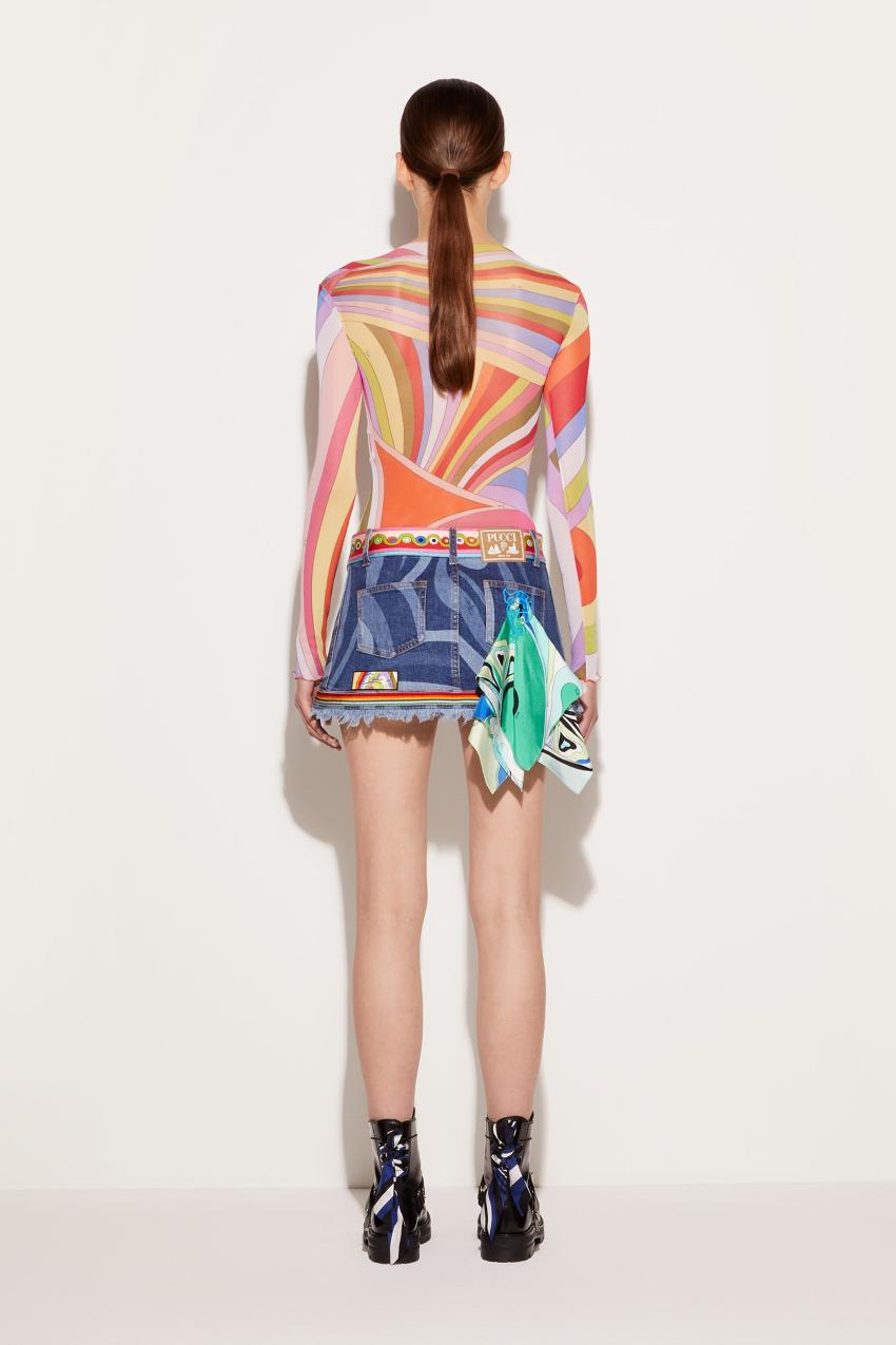 PUCCI Marmo-Print Embellished Denim Mini Skirt | Women Denim