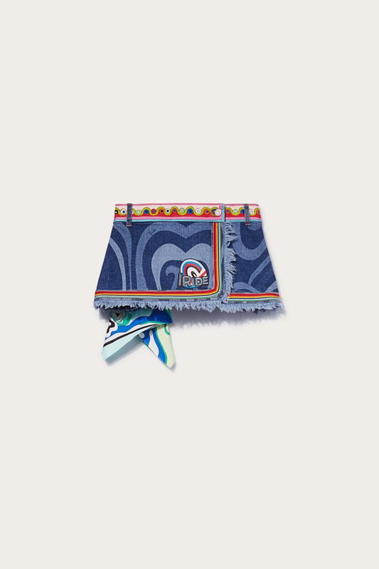 PUCCI Marmo-Print Embellished Denim Mini Skirt | Women Skirts
