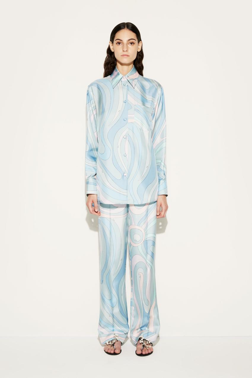 PUCCI Marmo-Print Silk-Twill Trousers | Women Pants And Shorts