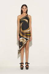 PUCCI Cigni-Print Asymmetric Silk-Twill Dress | Women Dresses