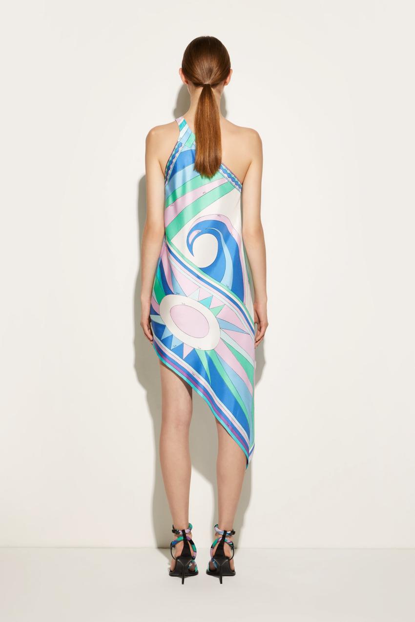 PUCCI Cigni-Print Asymmetric Silk-Twill Dress | Women Dresses