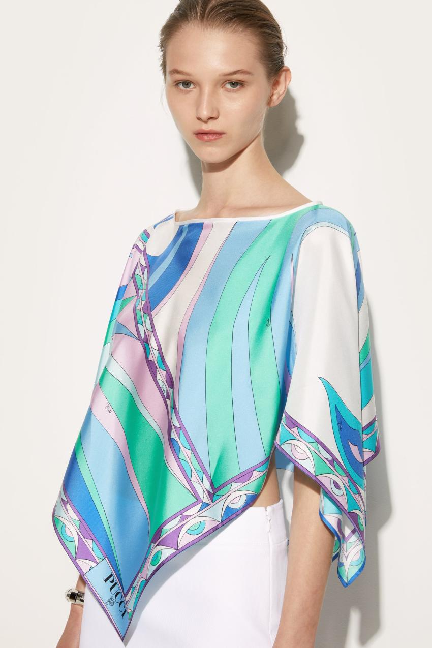 PUCCI Cigni-Print Silk Top | Women Tops And Shirts