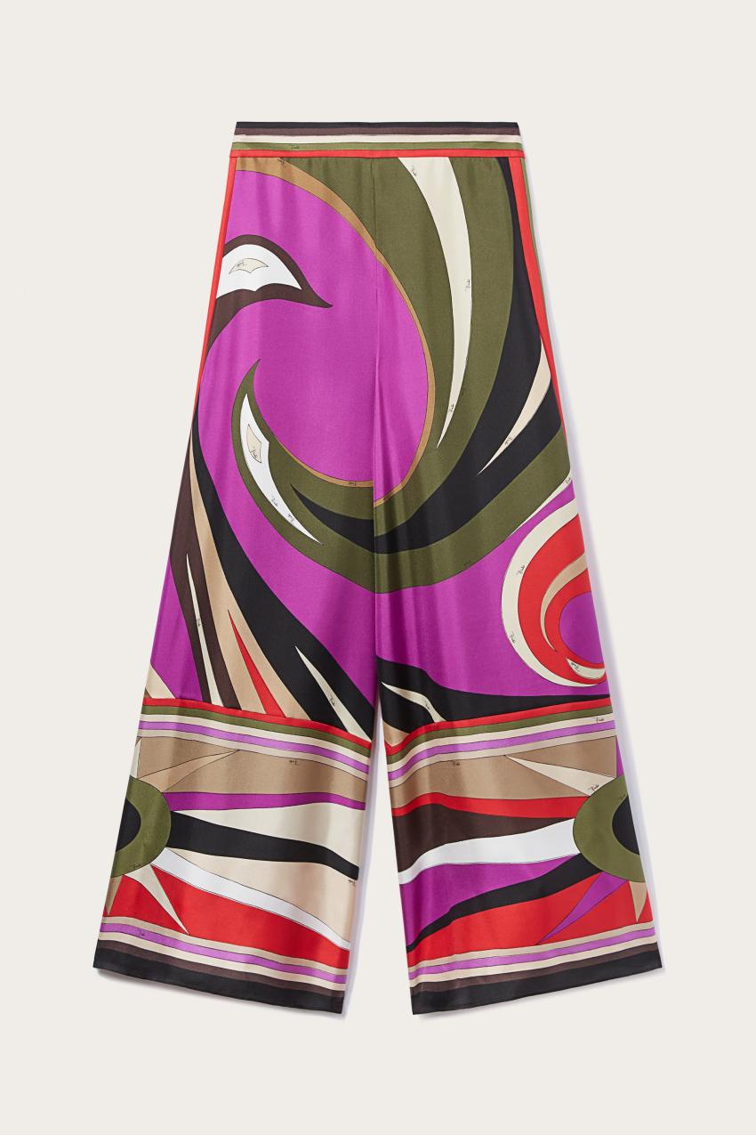 PUCCI Cigni-Print Silk Trousers | Women Pants And Shorts