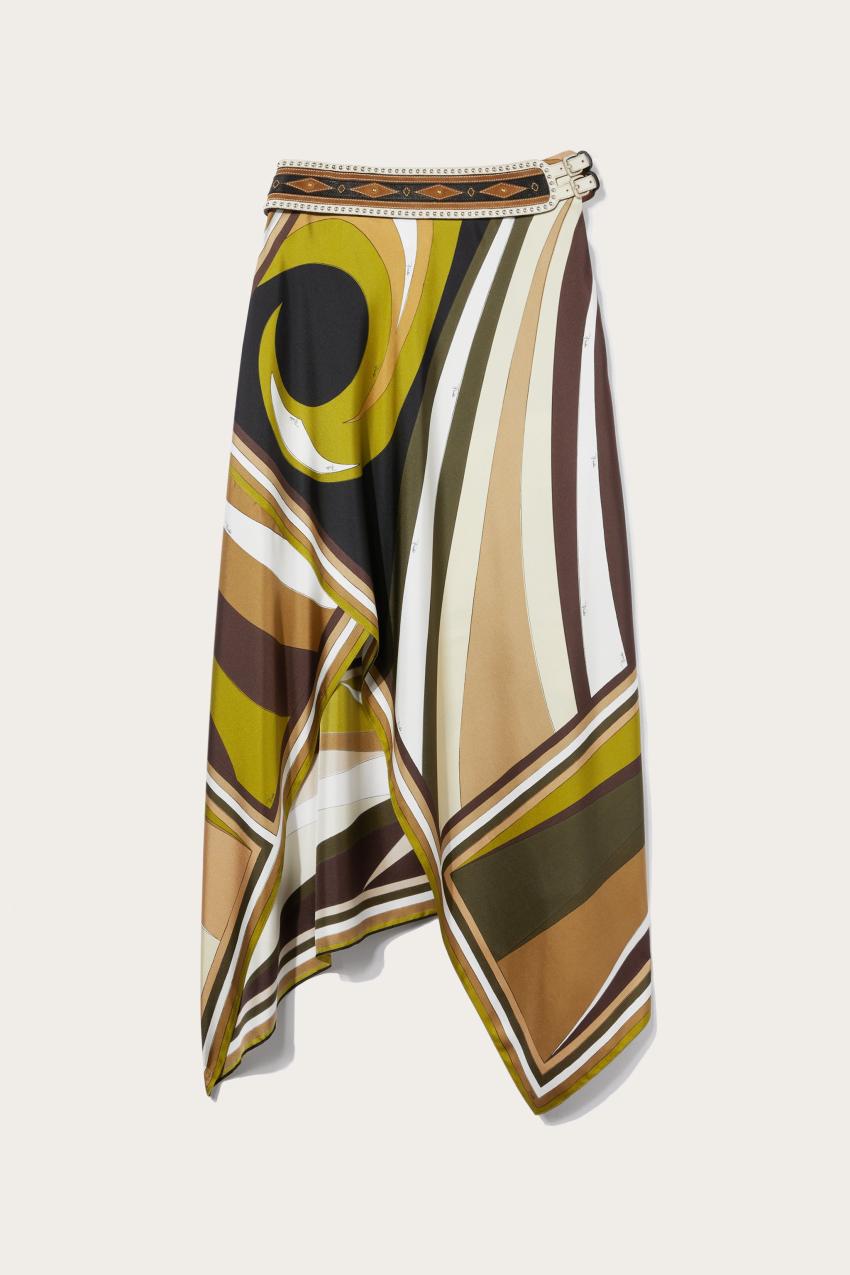 PUCCI Cigni-Print Silk-Twill Skirt | Women Skirts
