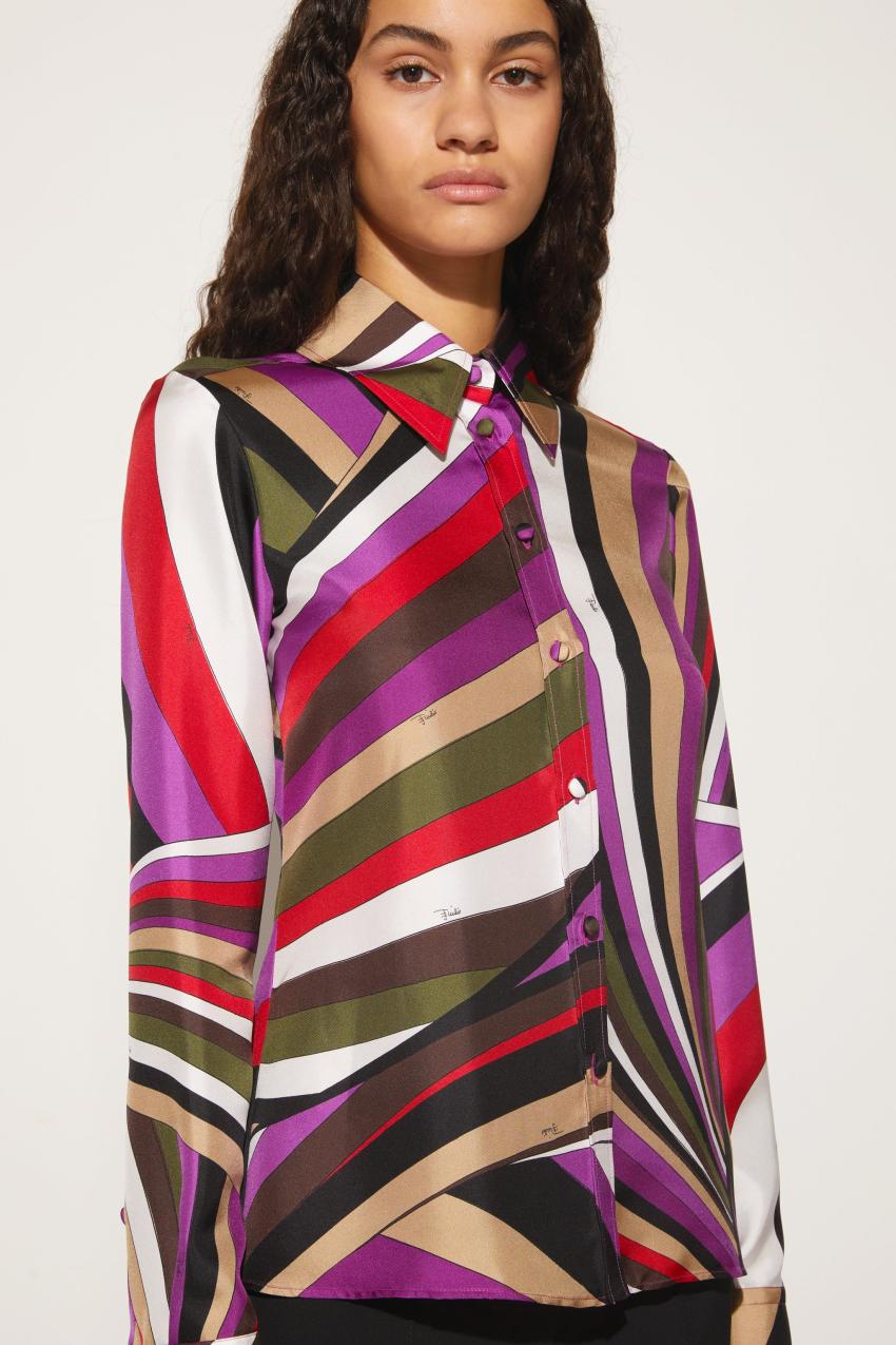 PUCCI Iride-Print Silk-Twill Shirt | Women Tops And Shirts