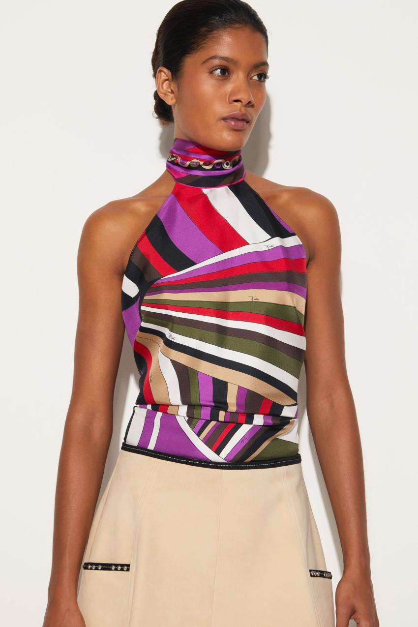 PUCCI Iride-Print Silk-Twill Top | Women Tops And Shirts