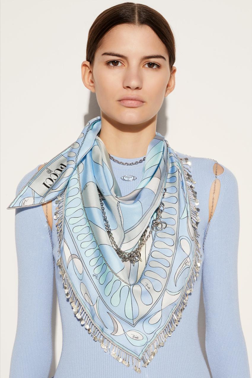 PUCCI Leocorno And Pesci-Print Chain-Embellished Scarf | Women Silks