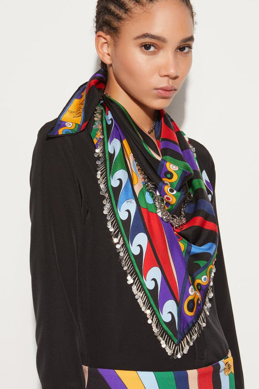 PUCCI Marmo And Orchidee-Print Chain-Embellished Scarf | Women Silks