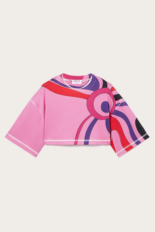 PUCCI Marmo-Print Cropped Cotton T-Shirt | Women T-Shirts And Sweatshirts
