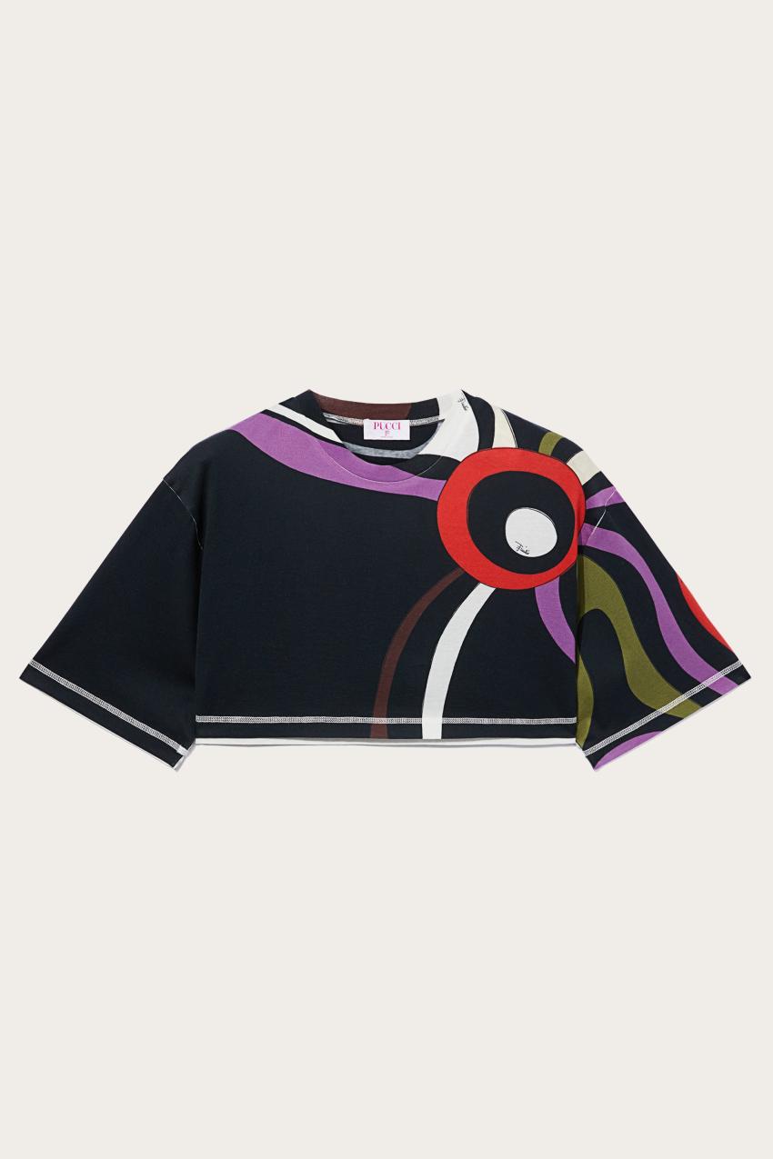 PUCCI Marmo-Print Cropped Cotton T-Shirt | Women T-Shirts And Sweatshirts
