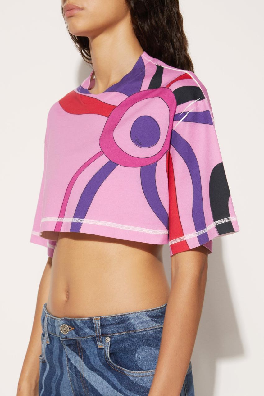 PUCCI Marmo-Print Cropped Cotton T-Shirt | Women T-Shirts And Sweatshirts