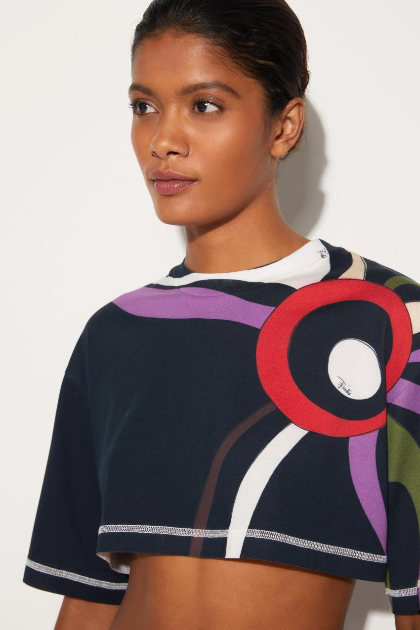 PUCCI Marmo-Print Cropped Cotton T-Shirt | Women T-Shirts And Sweatshirts