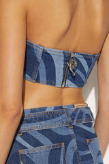 PUCCI Marmo-Print Denim Bandeau Top | Women Tops And Shirts