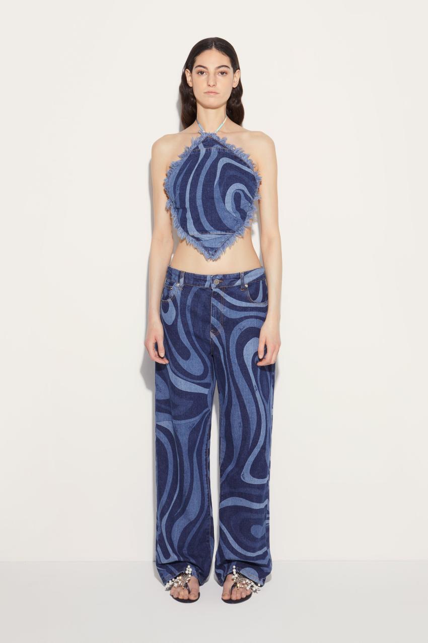 PUCCI Marmo-Print Denim Halterneck Top | Women Denim