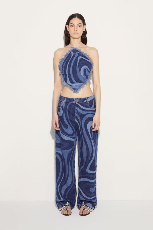 PUCCI Marmo-Print Denim Halterneck Top | Women Denim