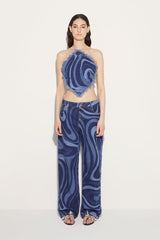 PUCCI Marmo-Print Denim Halterneck Top | Women Tops And Shirts