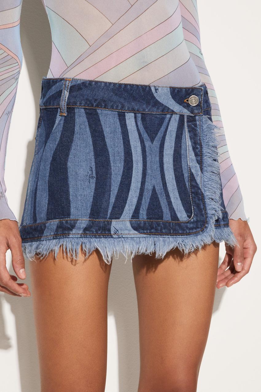 PUCCI Marmo-Print Denim Mini Skirt | Women Denim