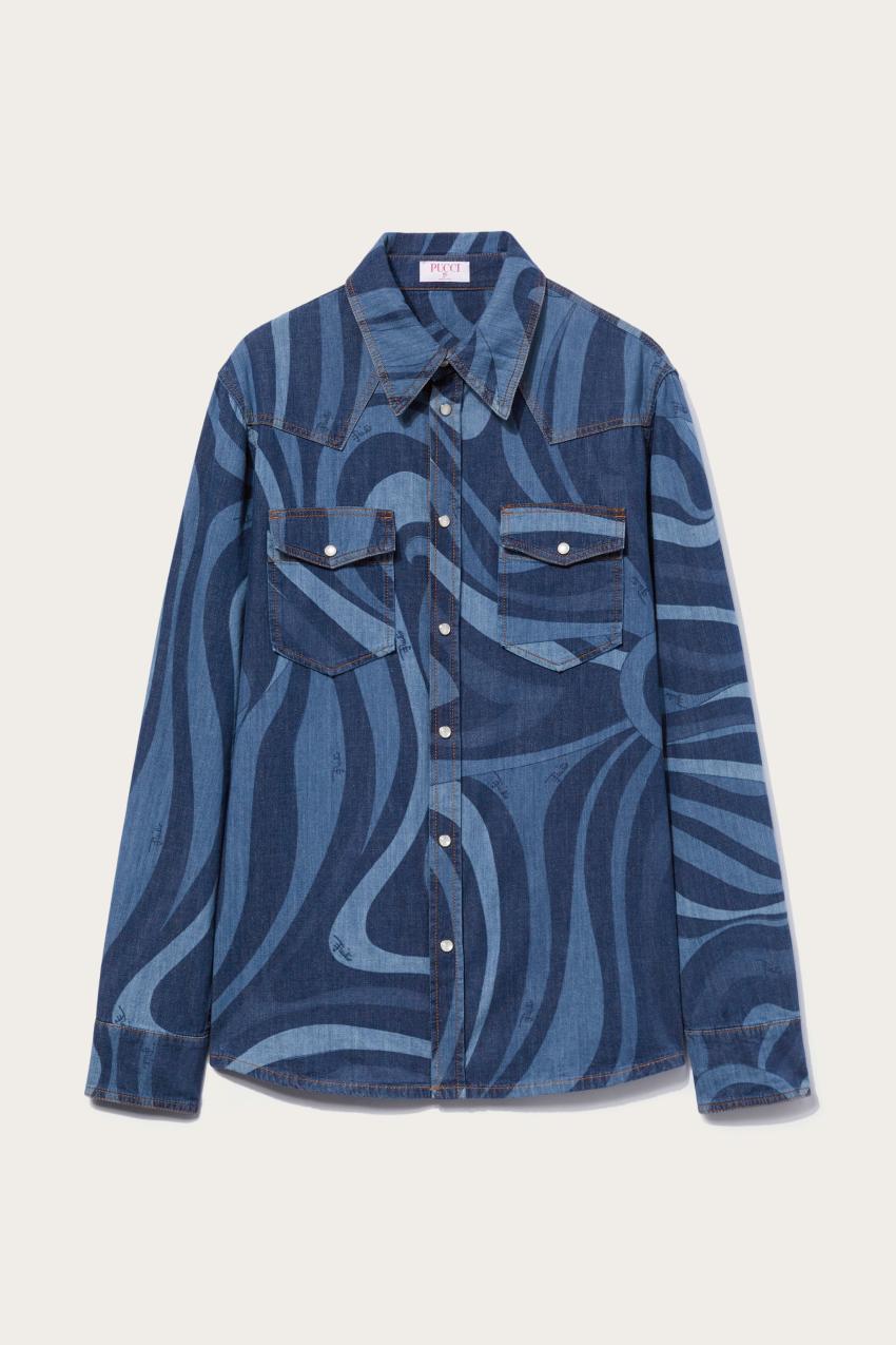 PUCCI Marmo-Print Denim Shirt | Men Ready To Wear