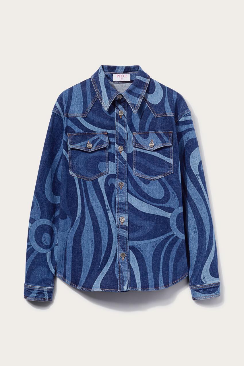 PUCCI Marmo-Print Denim Shirt | Men Ready To Wear
