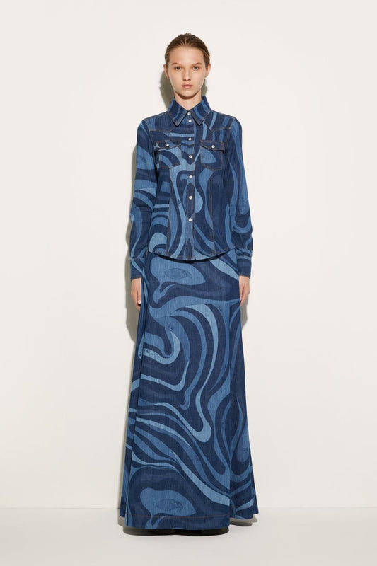 PUCCI Marmo-Print Denim Shirt | Women Tops And Shirts