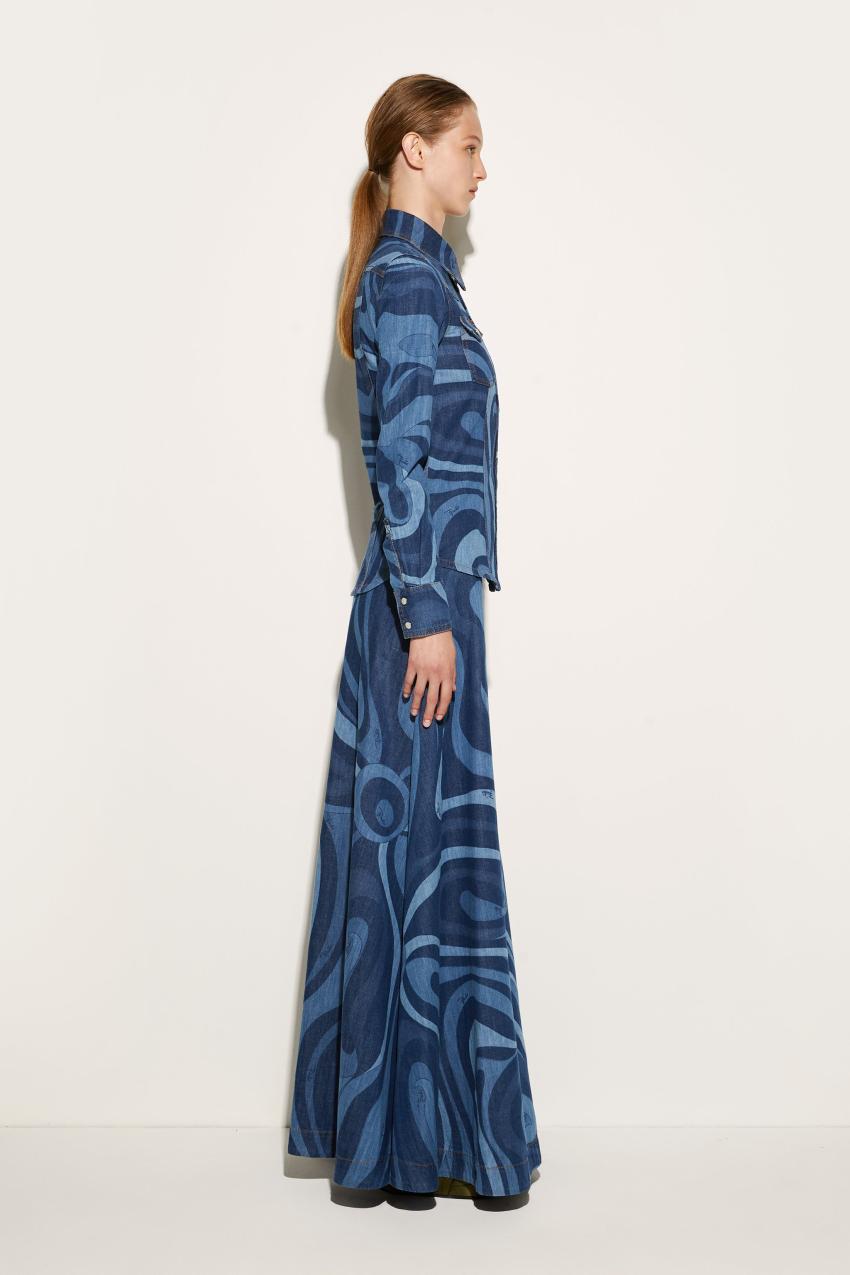 PUCCI Marmo-Print Denim Shirt | Women Tops And Shirts