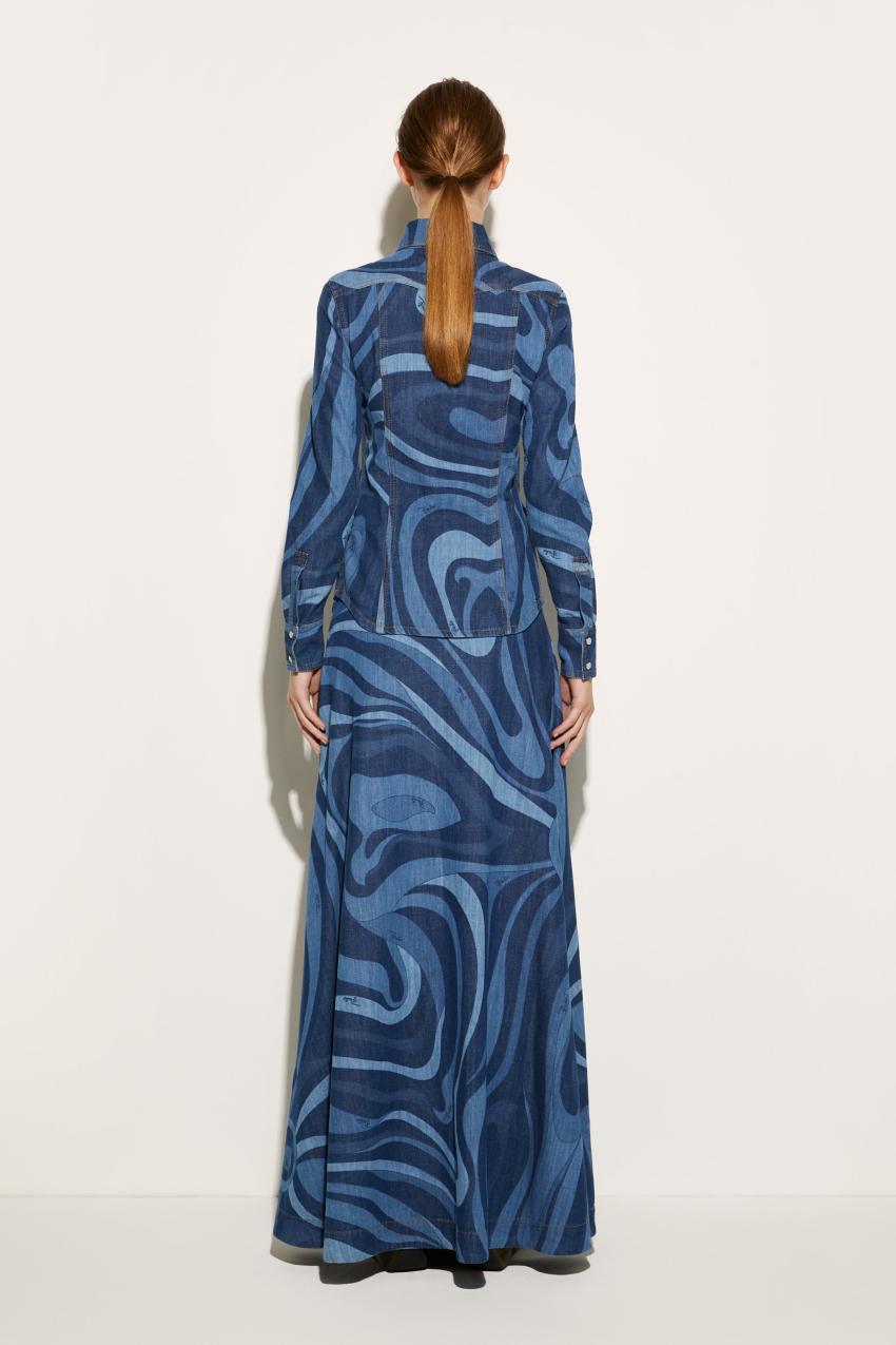 PUCCI Marmo-Print Denim Shirt | Women Tops And Shirts