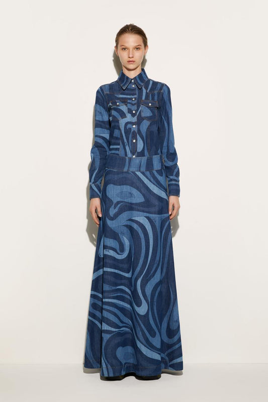 PUCCI Marmo-Print Denim Skirt | Women Denim