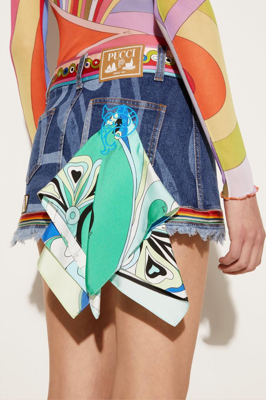 PUCCI Marmo-Print Embellished Denim Mini Skirt | Women Denim