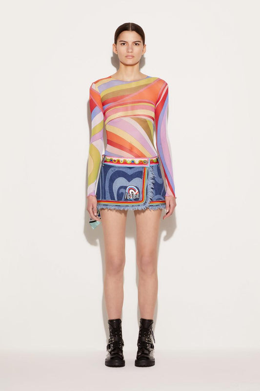 PUCCI Marmo-Print Embellished Denim Mini Skirt | Women Skirts