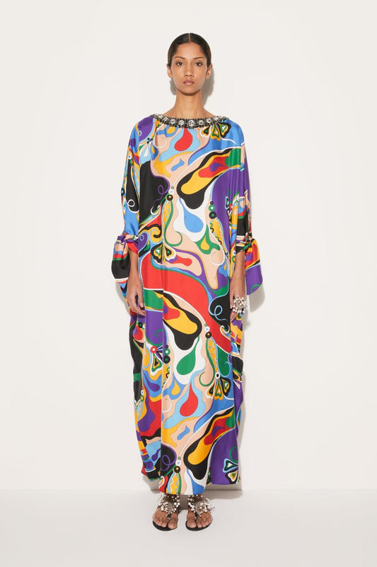 PUCCI Orchidee-Print Silk-Twill Kaftan | Women Kaftans