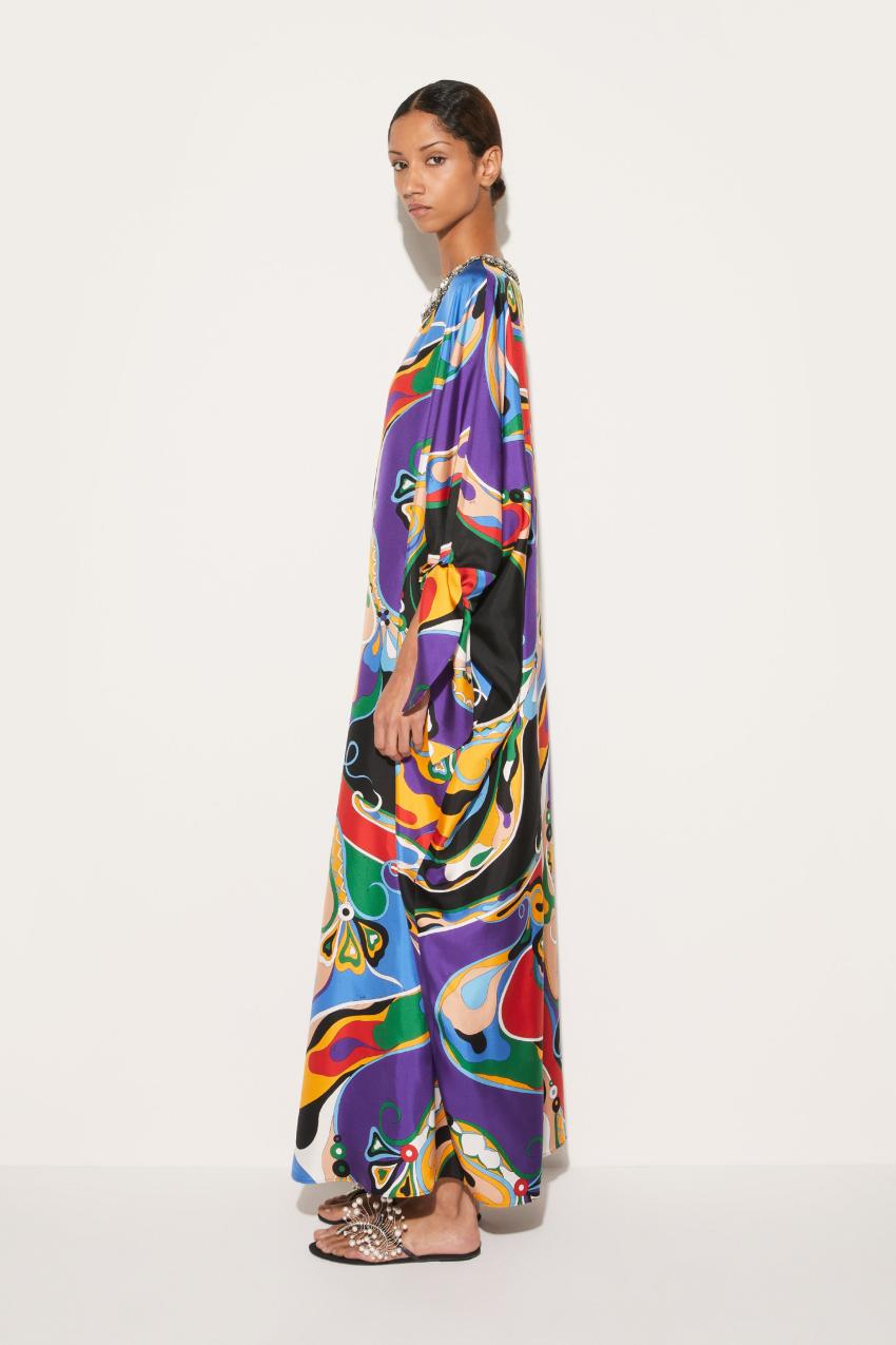 PUCCI Orchidee-Print Silk-Twill Kaftan | Women Kaftans