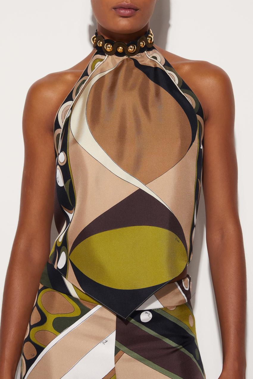 PUCCI Pesci-Print Silk-Twill Top | Women Tops And Shirts